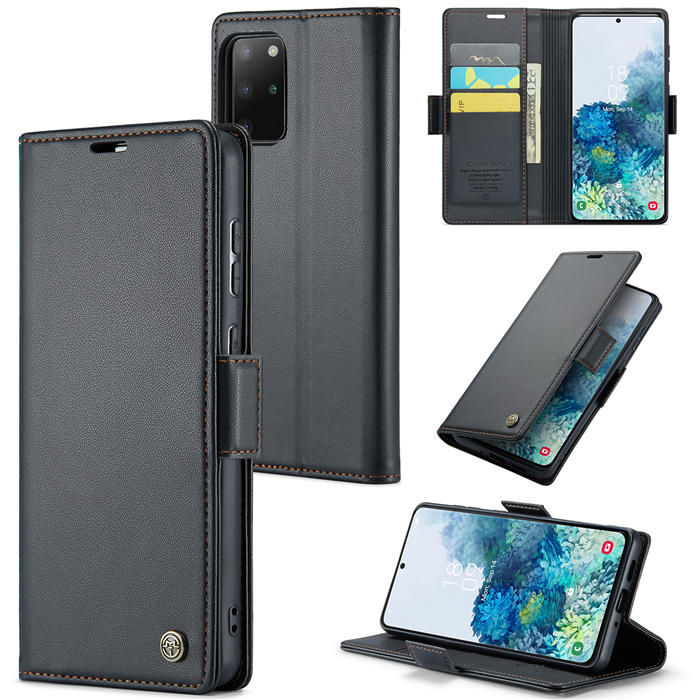 CaseMe Samsung Galaxy S20 Plus Wallet RFID Blocking Magnetic Buckle Case Black - Click Image to Close