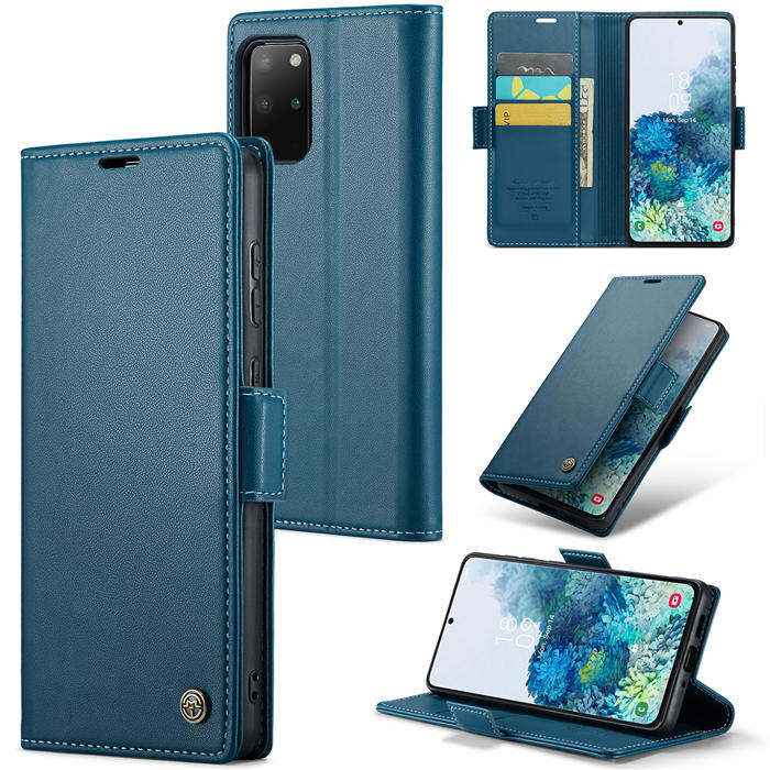 CaseMe Samsung Galaxy S20 Plus Wallet RFID Blocking Magnetic Buckle Case Blue - Click Image to Close