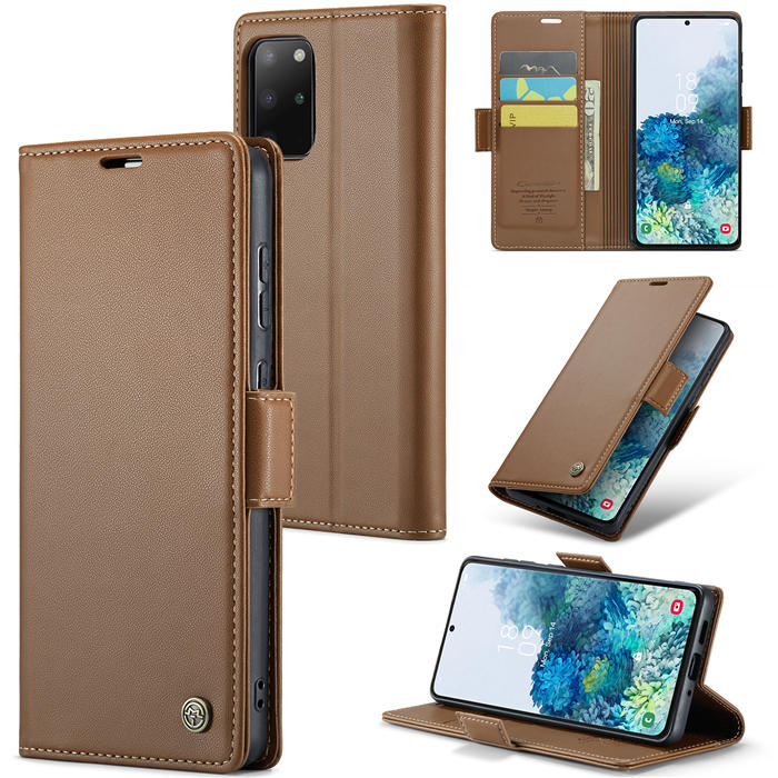 CaseMe Samsung Galaxy S20 Plus Wallet RFID Blocking Magnetic Buckle Case Brown - Click Image to Close