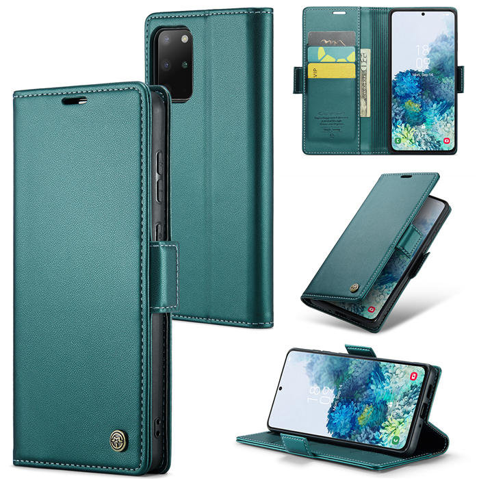 CaseMe Samsung Galaxy S20 Plus Wallet RFID Blocking Magnetic Buckle Case Green - Click Image to Close