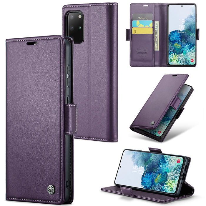 CaseMe Samsung Galaxy S20 Plus Wallet RFID Blocking Magnetic Buckle Case Purple - Click Image to Close
