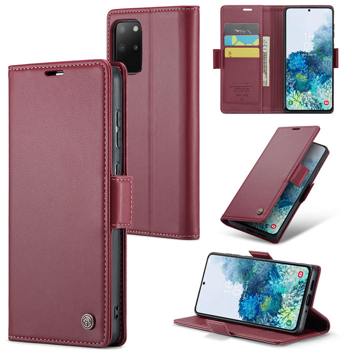 CaseMe Samsung Galaxy S20 Plus Wallet RFID Blocking Magnetic Buckle Case Red - Click Image to Close