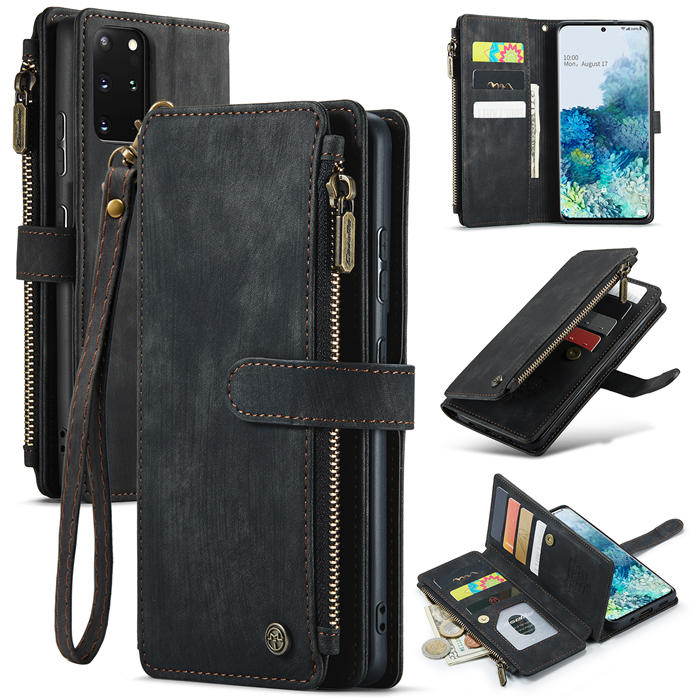 CaseMe Samsung Galaxy S20 Plus Zipper Wallet Kickstand Case Black