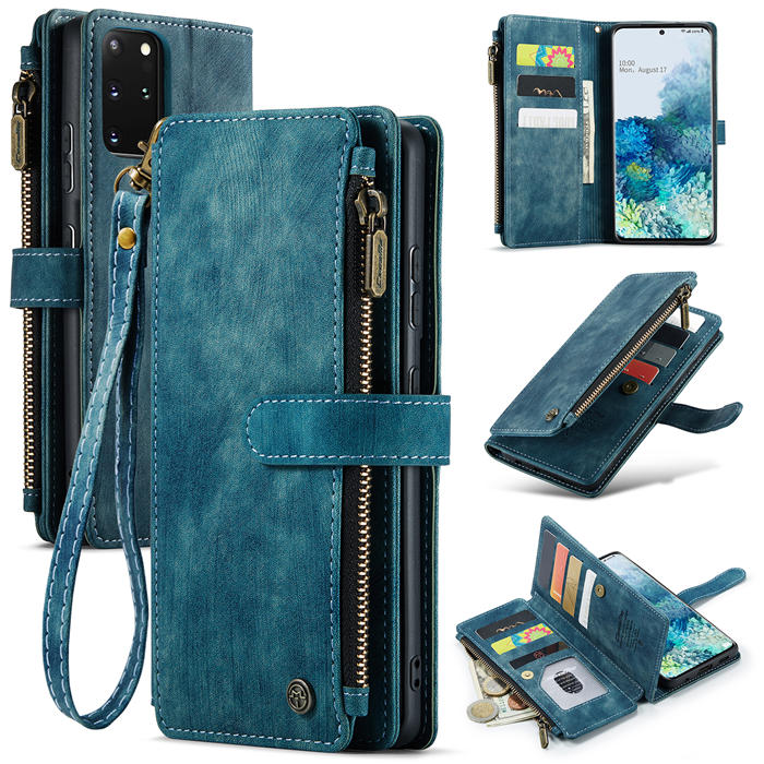 CaseMe Samsung Galaxy S20 Plus Zipper Wallet Kickstand Case Blue