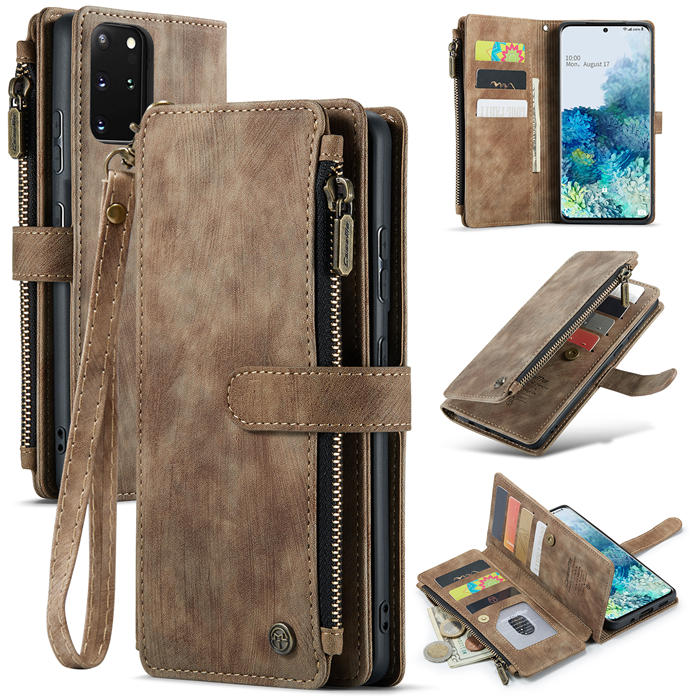 CaseMe Samsung Galaxy S20 Plus Zipper Wallet Kickstand Case Coffee - Click Image to Close