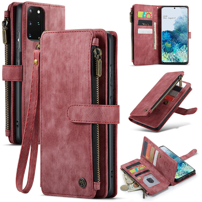 CaseMe Samsung Galaxy S20 Plus Zipper Wallet Kickstand Case Red - Click Image to Close