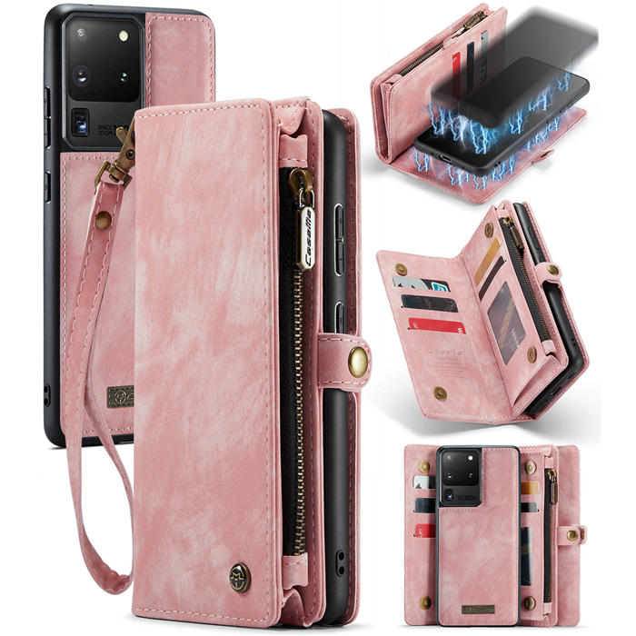 CaseMe Samsung Galaxy S20 Ultra Wallet Case with Wrist Strap Pink - Click Image to Close