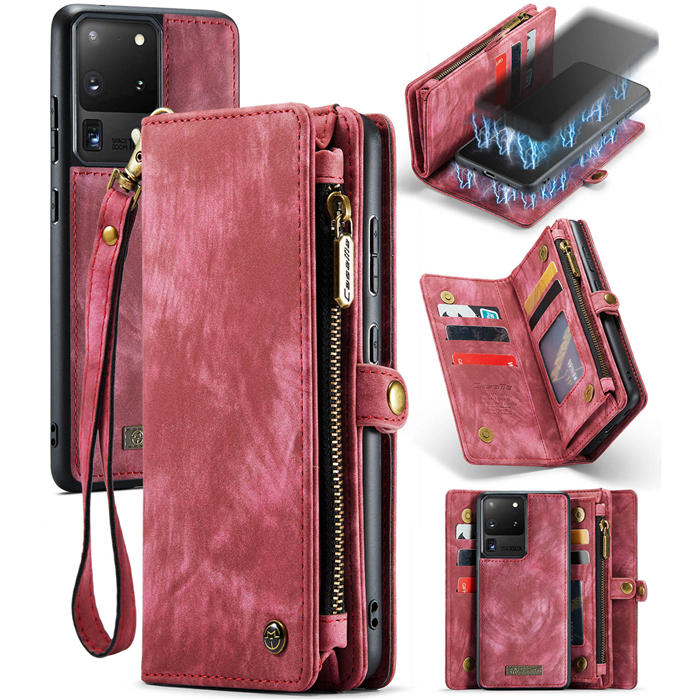 CaseMe Samsung Galaxy S20 Ultra Wallet Case with Wrist Strap Red - Click Image to Close