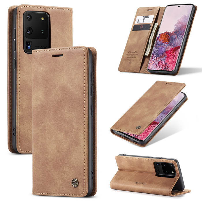 CaseMe Samsung Galaxy S20 Ultra Wallet Flip Leather Case Brown - Click Image to Close