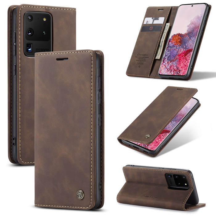 CaseMe Samsung Galaxy S20 Ultra Wallet Magnetic Flip Case Coffee - Click Image to Close