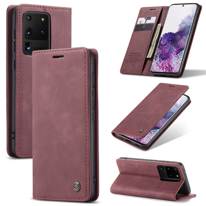 CaseMe Samsung Galaxy S20 Ultra Wallet Stand Magnetic Case Red - Click Image to Close