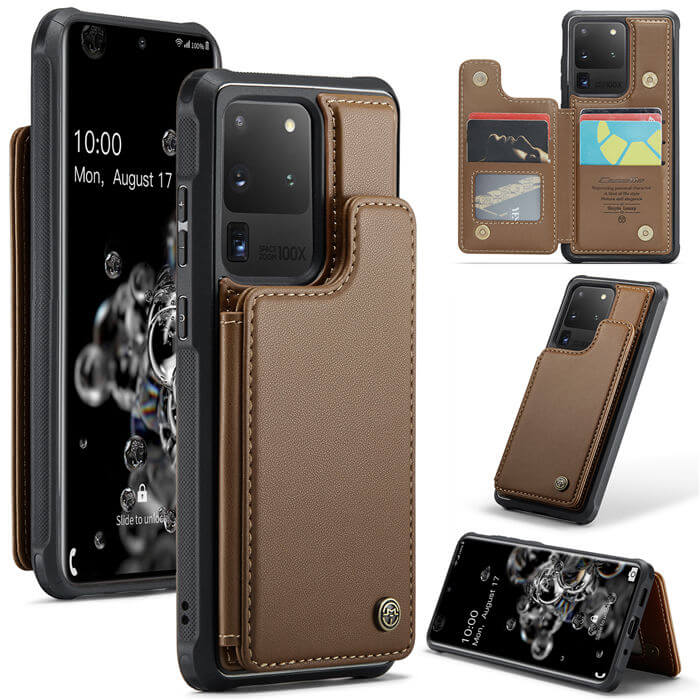 CaseMe Samsung Galaxy S20 Ultra RFID Blocking Card Holder Case Brown