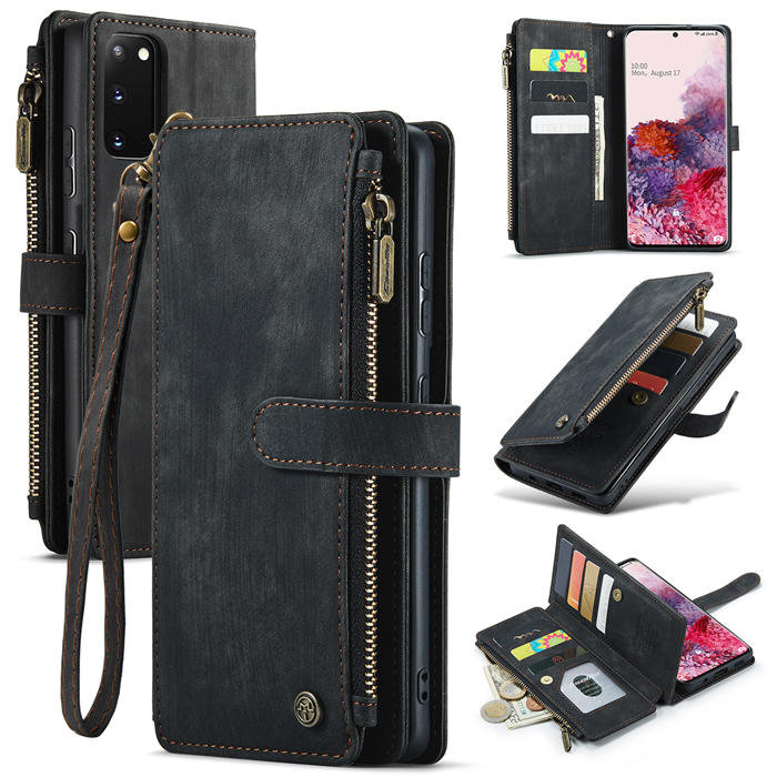 CaseMe Samsung Galaxy S20 Zipper Wallet Kickstand Case Black - Click Image to Close