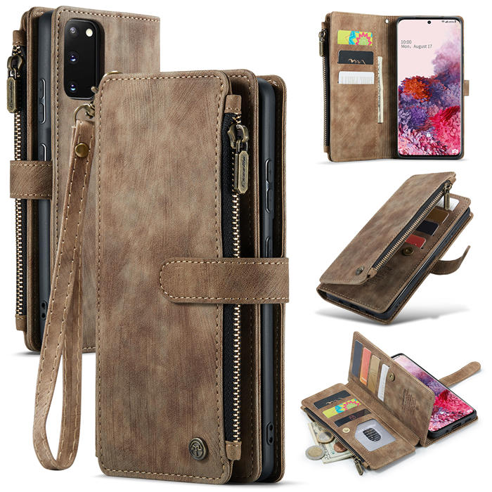 CaseMe Samsung Galaxy S20 Zipper Wallet Kickstand Case Coffee