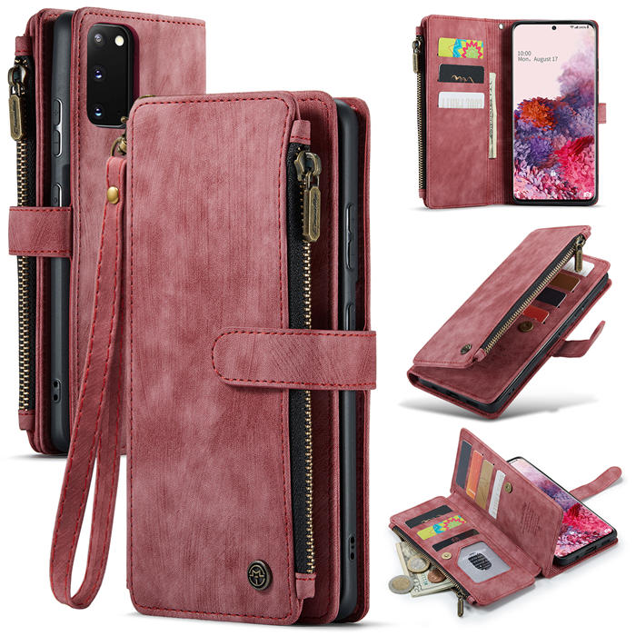 CaseMe Samsung Galaxy S20 Zipper Wallet Kickstand Case Red - Click Image to Close