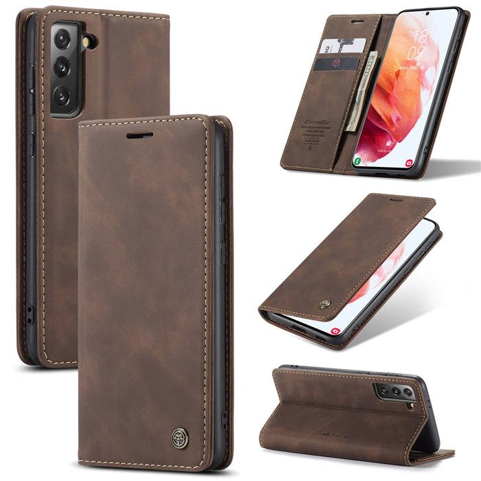 CaseMe Samsung Galaxy S21 Wallet Kickstand Magnetic Case Coffee - Click Image to Close