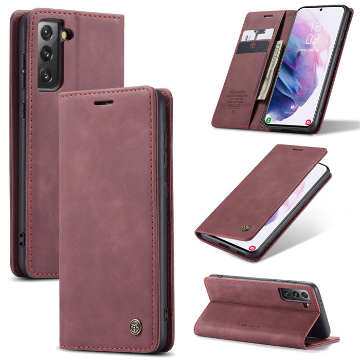 CaseMe Samsung Galaxy S21 Plus Wallet Magnetic Flip Case Red - Click Image to Close