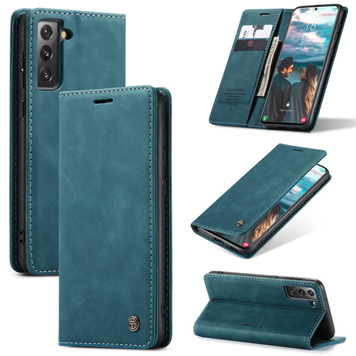 CaseMe Samsung Galaxy S21 FE Wallet Kickstand Case Blue