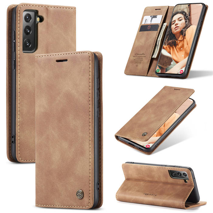 CaseMe Samsung Galaxy S21 FE Wallet Kickstand Case Brown - Click Image to Close
