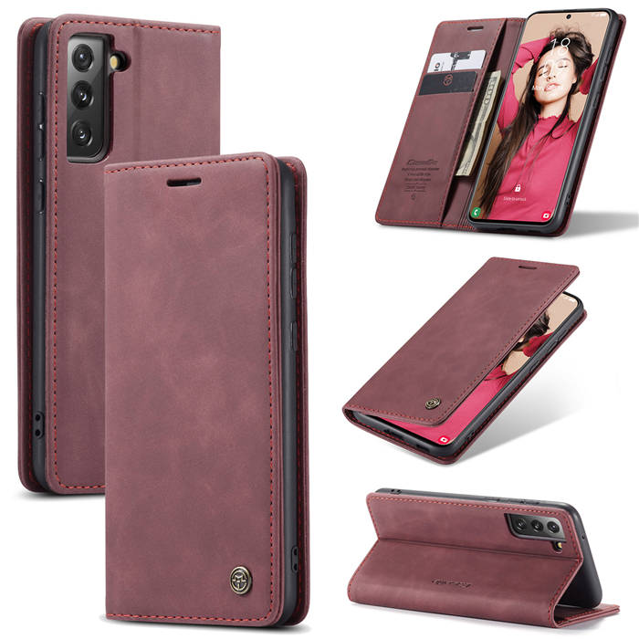 CaseMe Samsung Galaxy S21 FE Wallet Kickstand Case Red - Click Image to Close
