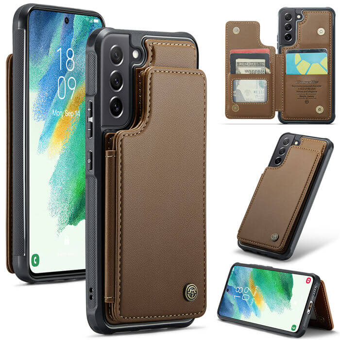CaseMe Samsung Galaxy S21 FE RFID Blocking Card Holder Case Brown - Click Image to Close
