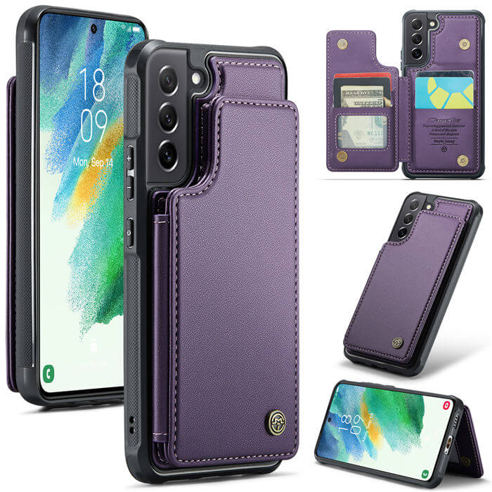 CaseMe Samsung Galaxy S21 FE RFID Blocking Card Holder Case Purple - Click Image to Close