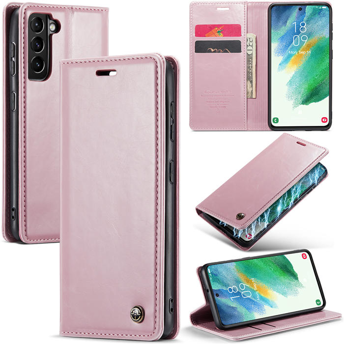 CaseMe Samsung Galaxy S21 FE Wallet Kickstand Magnetic Case Pink - Click Image to Close