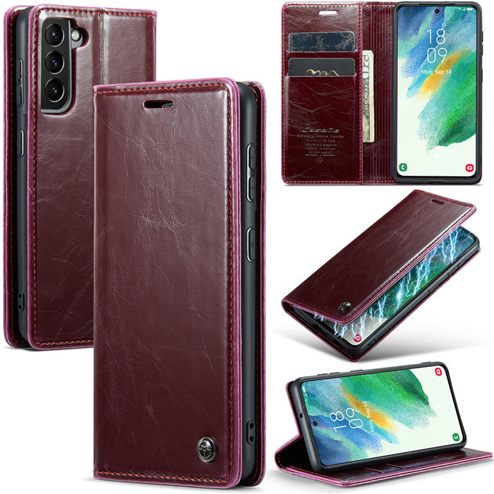 CaseMe Samsung Galaxy S21 FE Wallet Kickstand Magnetic Case Red - Click Image to Close