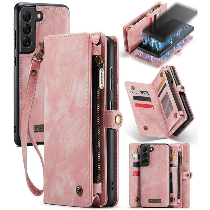 CaseMe Samsung Galaxy S22 Wallet Case with Wrist Strap Pink