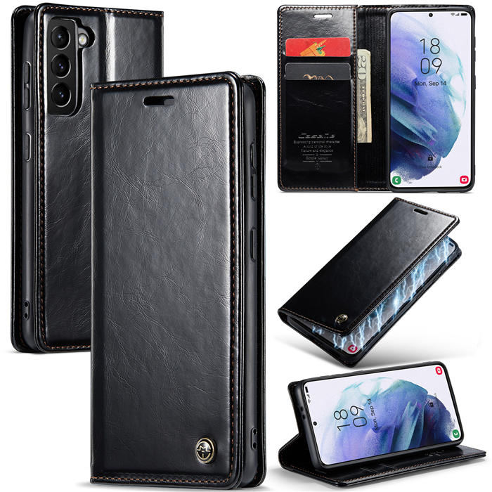 CaseMe Samsung Galaxy S21 Plus Wallet Kickstand Magnetic Case Black - Click Image to Close
