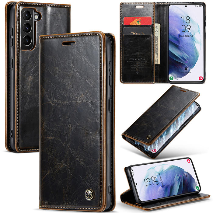 CaseMe Samsung Galaxy S21 Plus Wallet Kickstand Magnetic Case Coffee - Click Image to Close