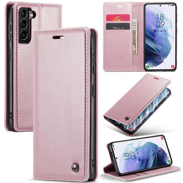 CaseMe Samsung Galaxy S21 Plus Wallet Kickstand Magnetic Case Pink - Click Image to Close