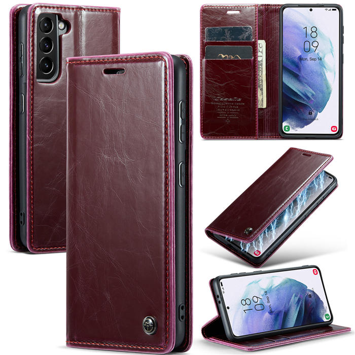 CaseMe Samsung Galaxy S21 Plus Wallet Kickstand Magnetic Case Red - Click Image to Close