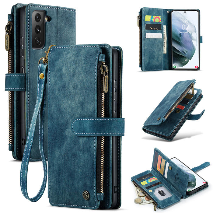 CaseMe Samsung Galaxy S21 Plus Retro Wallet Kickstand Case Blue
