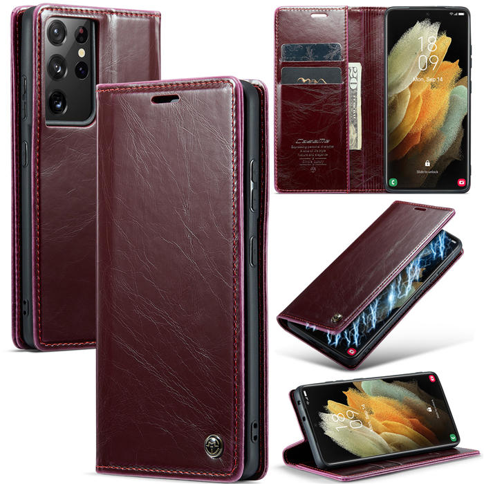 CaseMe Samsung Galaxy S21 Ultra Wallet Kickstand Magnetic Case Red - Click Image to Close