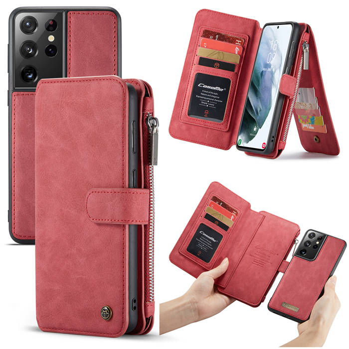 CaseMe Samsung Galaxy S21 Ultra Wallet Magnetic Case Red