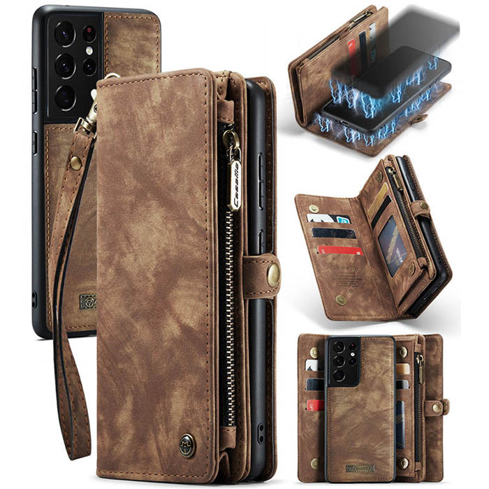 CaseMe Samsung Galaxy S21 Ultra Wallet Case with Wrist Strap Coffee - Click Image to Close