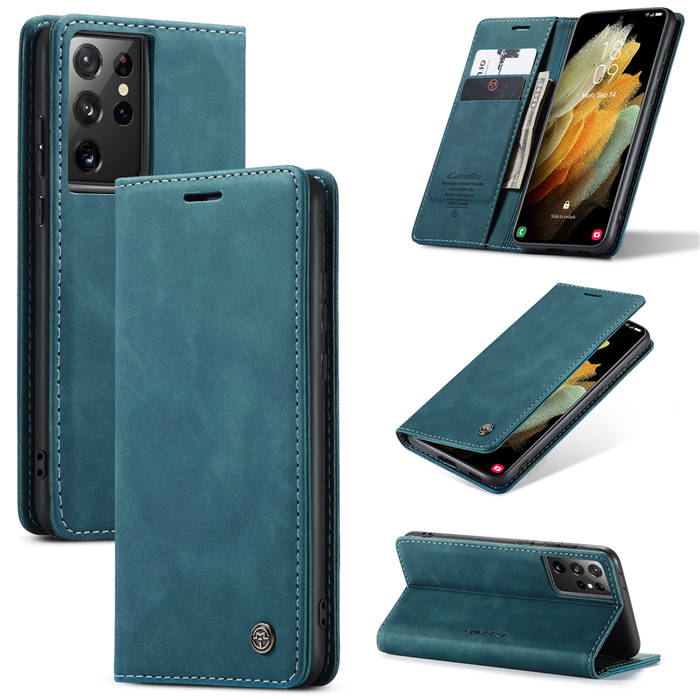 CaseMe Samsung Galaxy S21 Ultra Wallet Magnetic Flip Case Blue - Click Image to Close