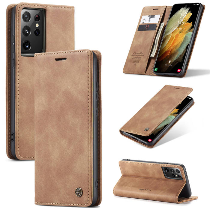 CaseMe Samsung Galaxy S21 Ultra Wallet Magnetic Flip Case Brown - Click Image to Close