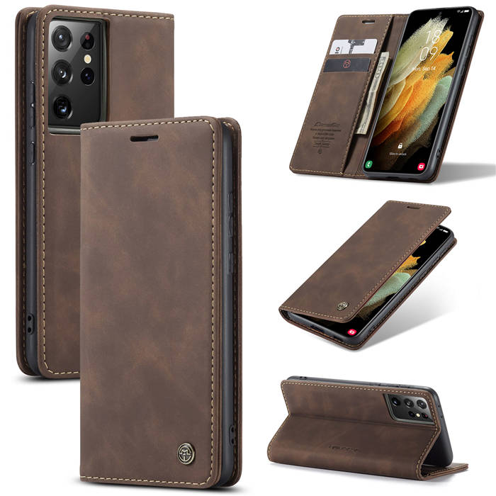 CaseMe Samsung Galaxy S21 Ultra Wallet Magnetic Flip Case Coffee - Click Image to Close