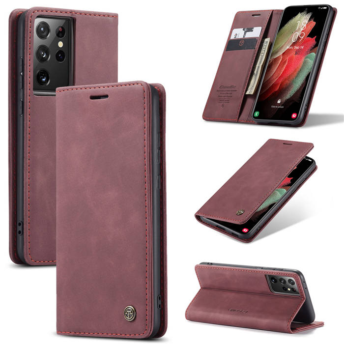 CaseMe Samsung Galaxy S21 Ultra Wallet Magnetic Flip Case Red - Click Image to Close