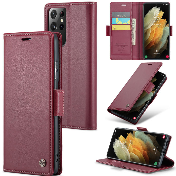 CaseMe Samsung Galaxy S21 Ultra Wallet RFID Blocking Magnetic Buckle Case Red