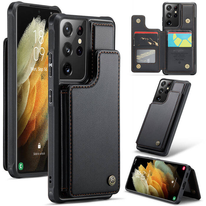 CaseMe Samsung Galaxy S21 Ultra RFID Blocking Card Holder Case Black