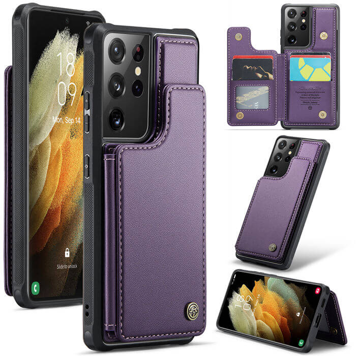 CaseMe Samsung Galaxy S21 Ultra RFID Blocking Card Holder Case Purple - Click Image to Close
