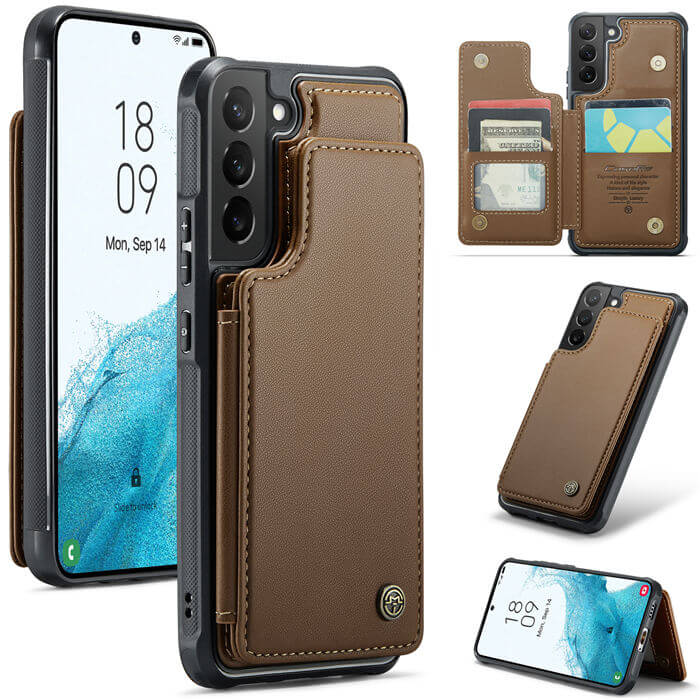 CaseMe Samsung Galaxy S22 RFID Blocking Card Holder Case Brown - Click Image to Close