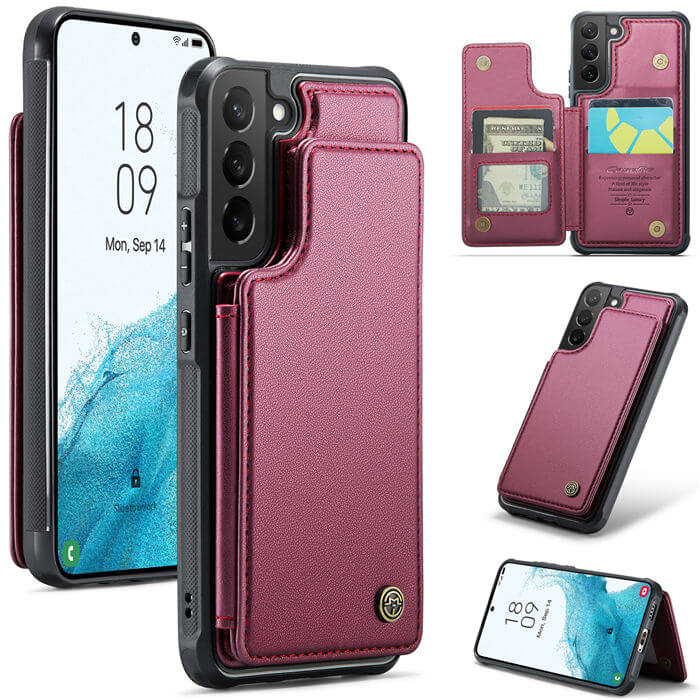 CaseMe Samsung Galaxy S22 RFID Blocking Card Holder Case Red - Click Image to Close
