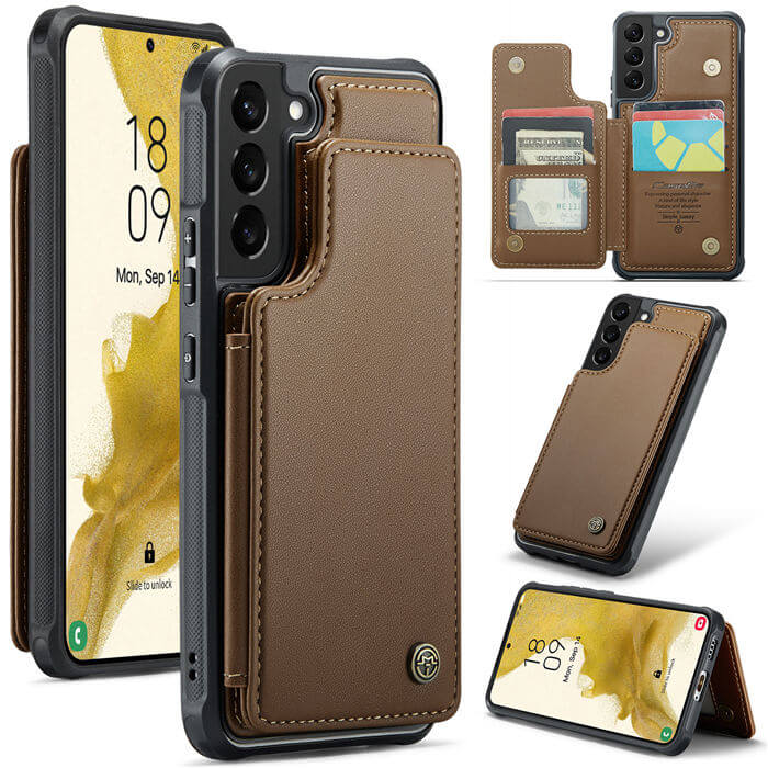 CaseMe Samsung Galaxy S22 Plus RFID Blocking Card Holder Case Brown - Click Image to Close