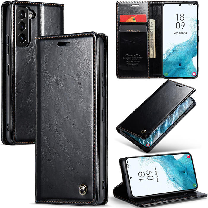 CaseMe Samsung Galaxy S22 Plus Wallet Kickstand Magnetic Case Black - Click Image to Close