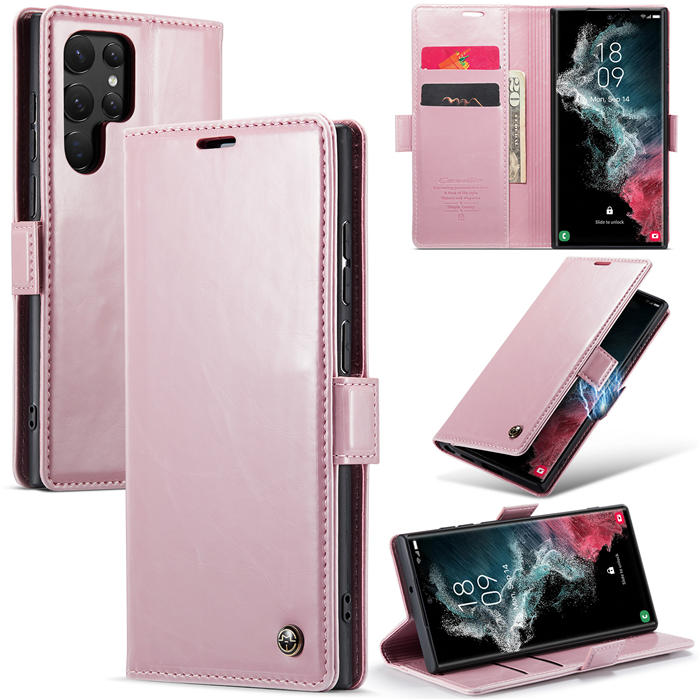 CaseMe Samsung Galaxy S22 Ultra Wallet Kickstand Magnetic Case Pink - Click Image to Close