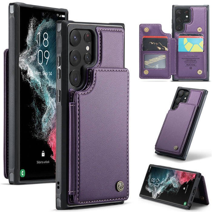 CaseMe Samsung Galaxy S22 Ultra RFID Blocking Card Holder Case Purple - Click Image to Close
